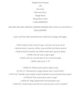 Land Rover / Jaguar Gear Selector Repair